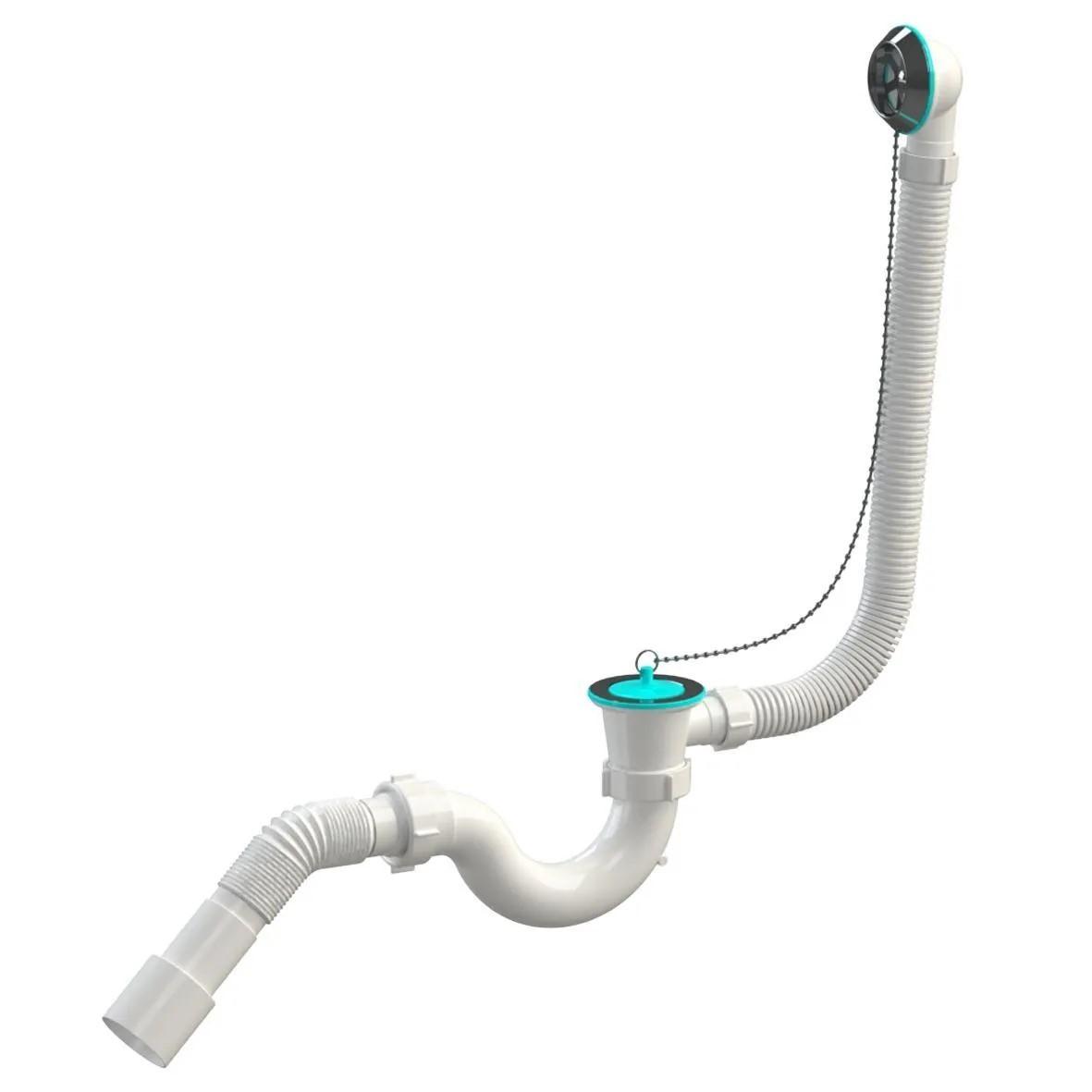 Сифон для ванны D. 1.1/2" x 40 "S"-тип, металлическая решетка, с переливом и гибкой трубой 40/50  SOLOPLAST