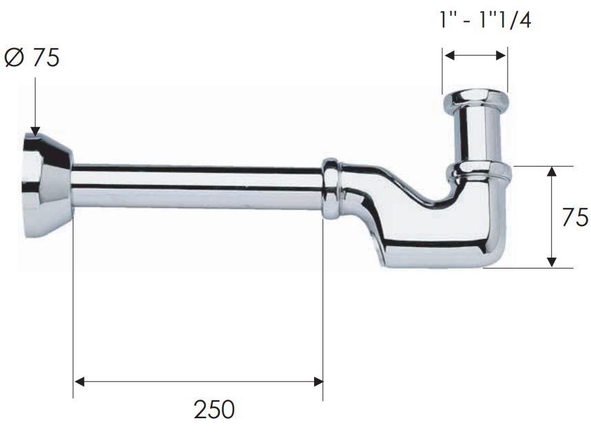 Sifon pentru bideu D. 1.1/4" x 32 (crom) teava dreapta 32, fara ventil 956  REMER