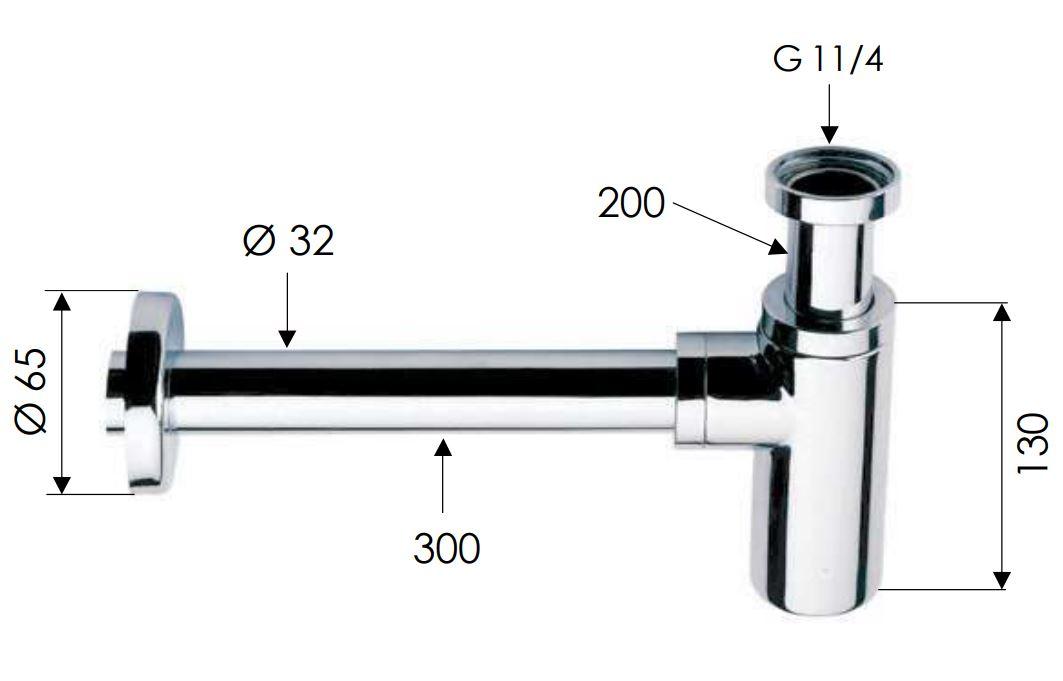 Сифон для умывальника Minimal D. 1.1/4" x 32 (хром) прямая труба 32, без выпуска 958L  REMER