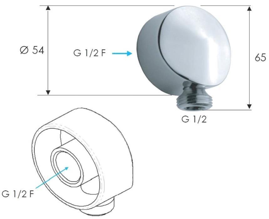Адаптер (штуцер) для подключения шланга душа лейки (круглый) хром 309L  REMER