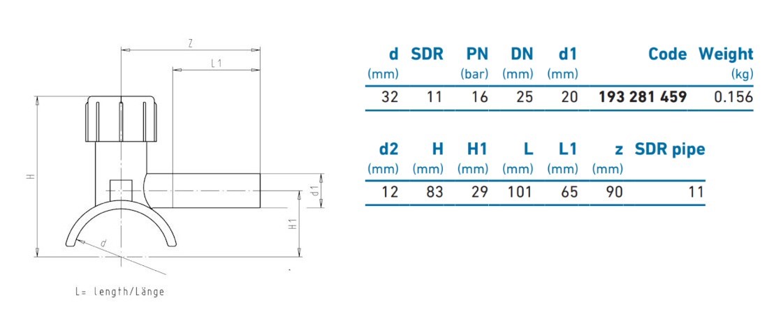 Teu bransare e/f D. 32 x 20 Mono-Bloc PE100 SDR11  +GF+