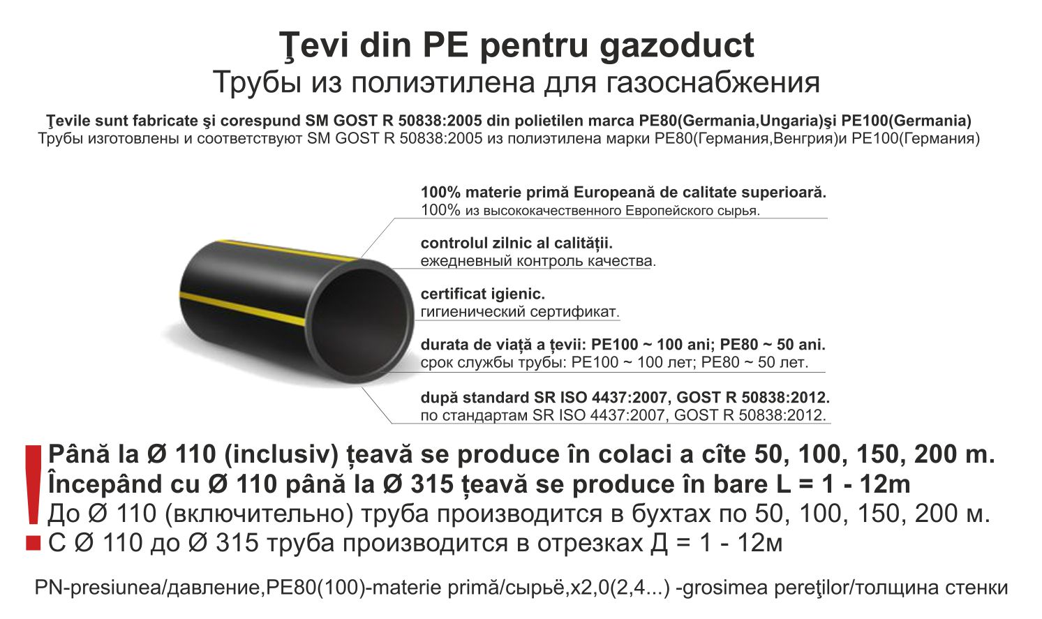 Teava D. 50/SDR17.6 x 2.9 PE100 SM EN 1555-2:2021 GAZ
