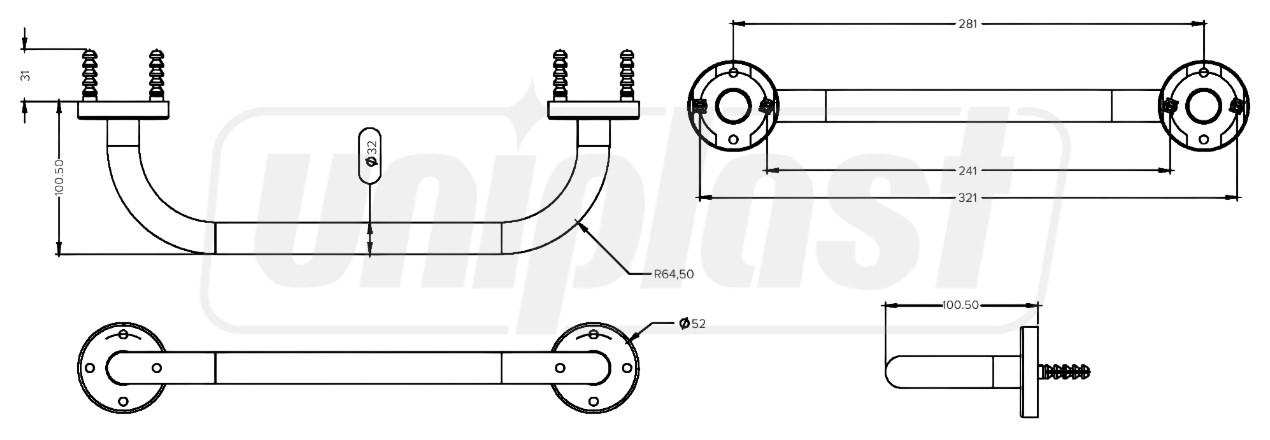 Bara de sprijin fixa din inox D. 32, L=30 cm  FEHA