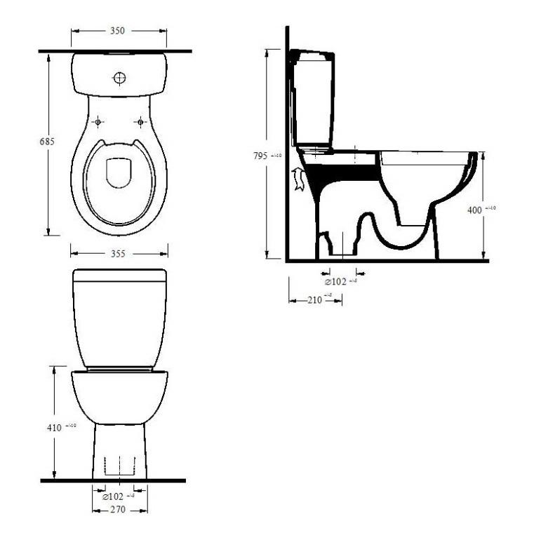 Compact cu alimentare inferioara, cu capac și mecanism, pentru persoane cu dizabilitati 60 cm  EGE VITRIFIYE