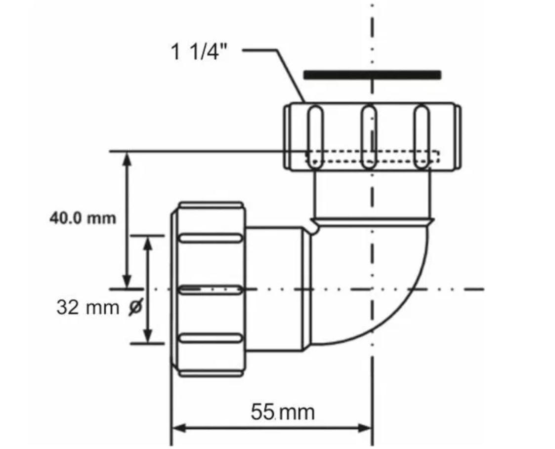 Отвод  канал ЗАЖ  PP  90° D. 32 x 32  (2-стор.)  Art32A-WH  MCALPINE