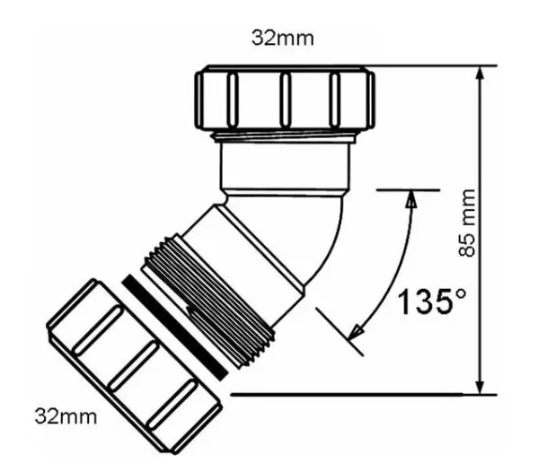 Отвод канал ЗАЖ PP 45° D. 32 x 32 (2-стор.) Art32B-WH MCALPINE