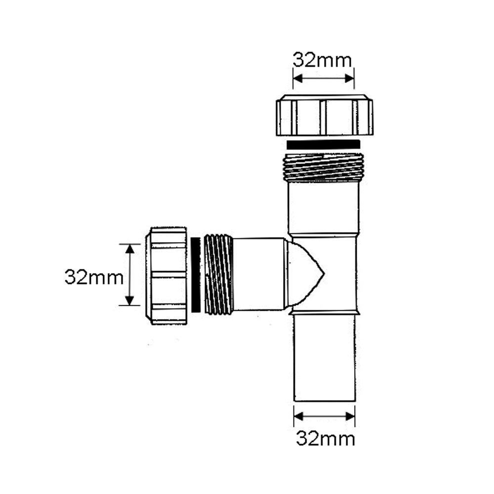 Тройник компрессионный канализационный ПП 90° D. 32 x 32 (двухсторонний) Арт. 32F-WH  MCALPINE