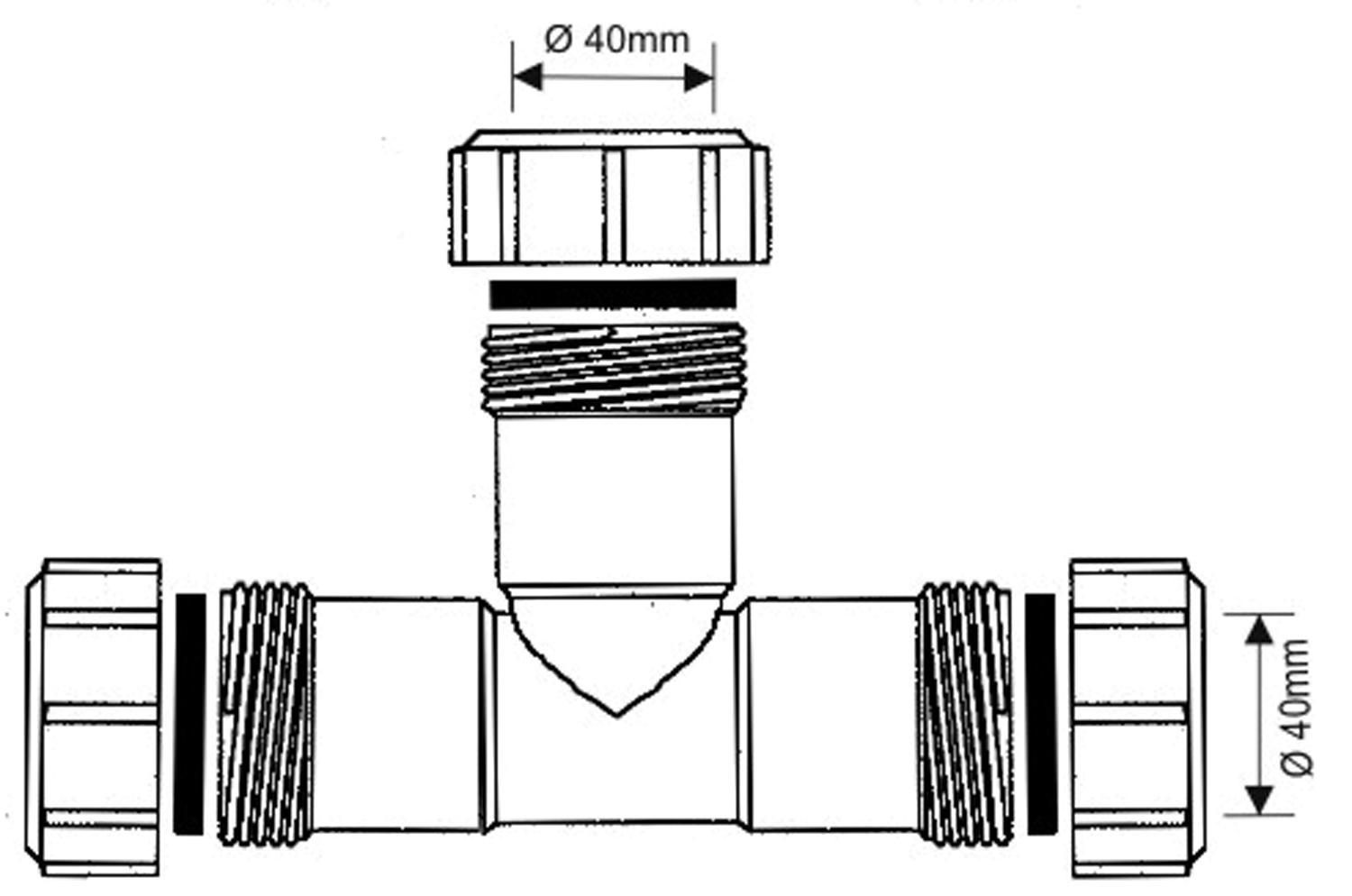 Тройник  канал ЗАЖ  PP  90° D. 40 x 40 x 40  (3-стор.) Art40E-WH   MCALPINE
