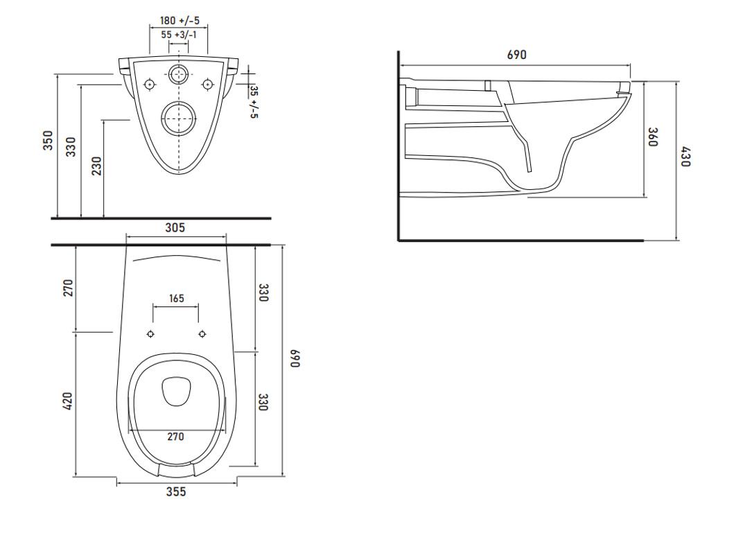 Vas WC suspendat cu capac pentru persoane cu dizabilitati 60 cm  EGE VITRIFIYE