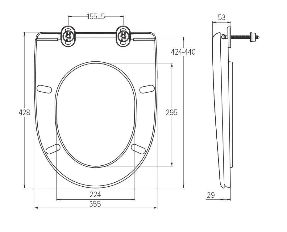Capac WC polipropilen, universal (alb), cu fixare din plastic, 355х427,5 mm СУ3  SOLOPLAST