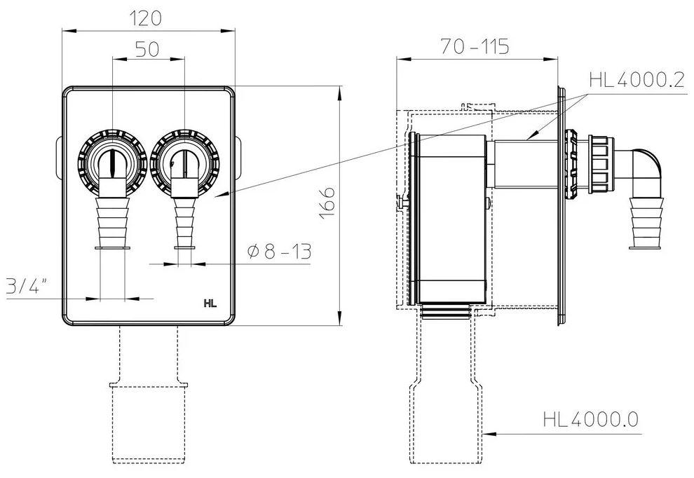Bloc sifon HL 4000.2 la sifon HL4000.2 pentru conectarea a 2 masini de spalat  HL