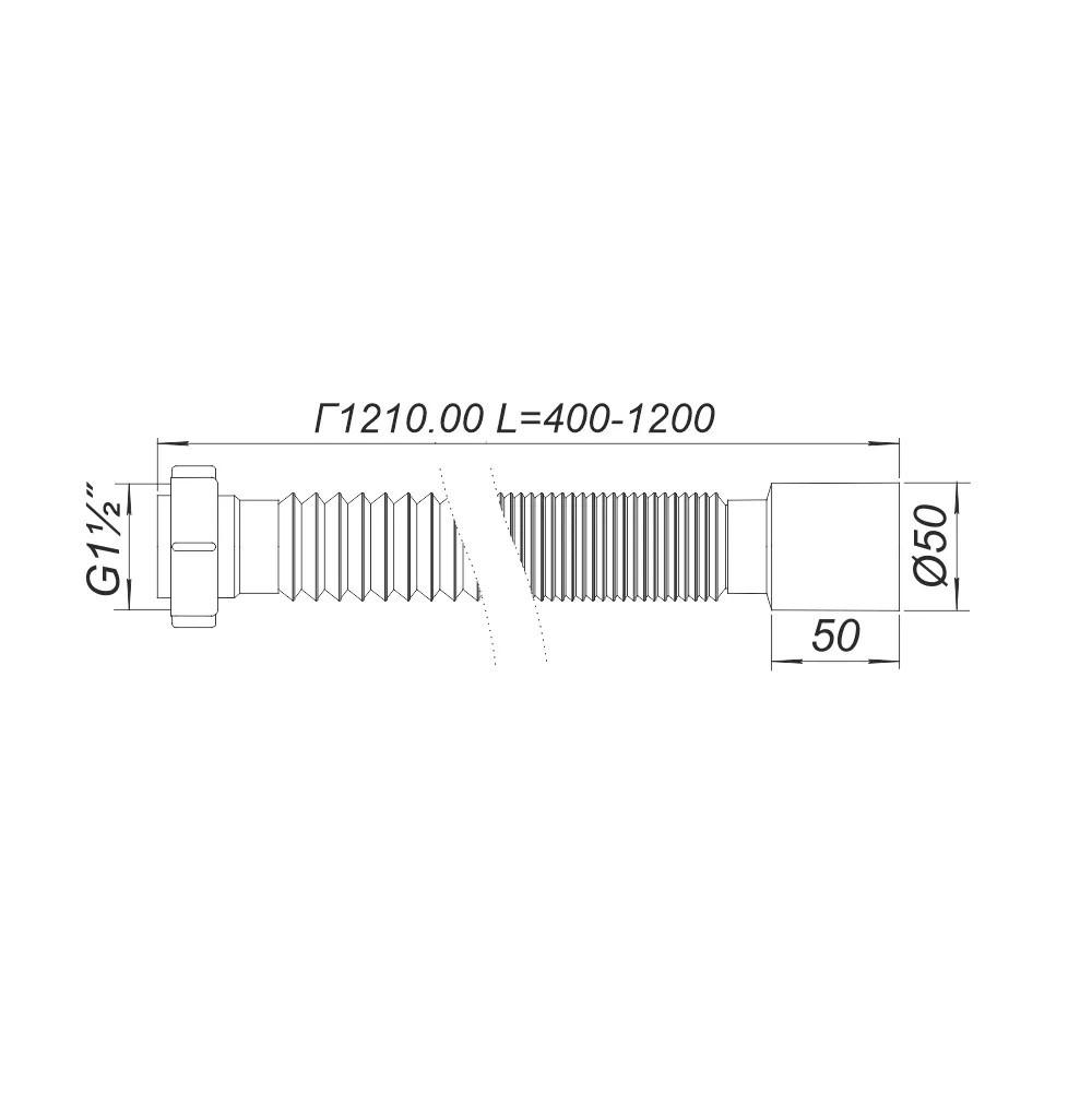 Гибкая труба с гайкой D. 1.1/2" x 50 L=400-1200 мм Г1210.00  SOLOPLAST