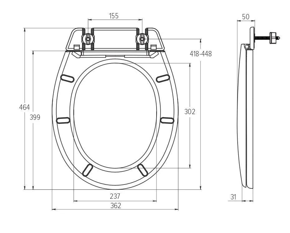 Capac WC din polipropilena universal (alb) cu fixare din plastic, 362х464х50 mm СП13 SOLOPLAST