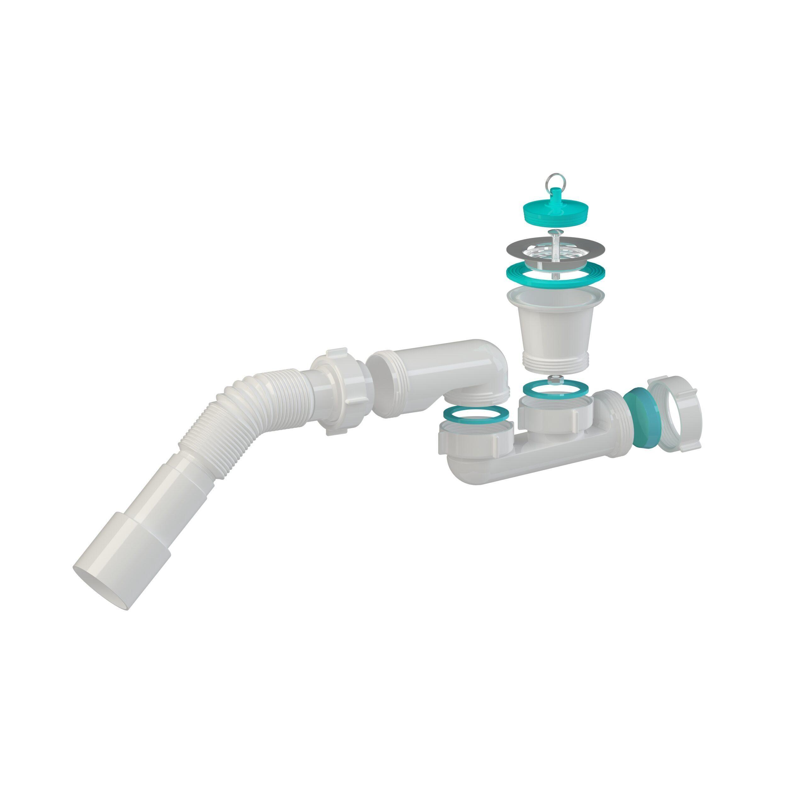 Сифон для душевого поддона D. 1.1/2" x 40 регулируемый, H=95 мм, решетка из нержавеющей стали, с гибкой трубой 40/50 L=400 мм Д1110  SOLOPLAST