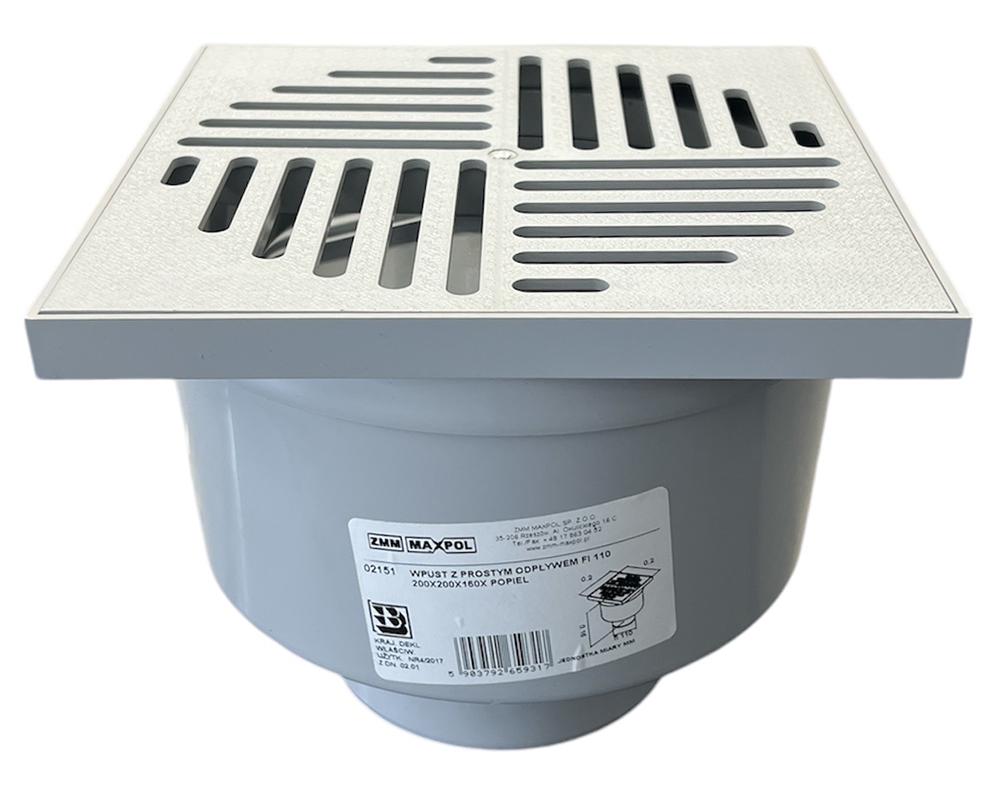 Sifon de pardoseala PP D.110 vertical (gri) (200 x 200 x 160mm) 2151  ZMM MAXPOL