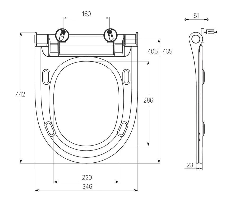 Capac WC polipropilen, universal (alb), cu eliberare rapida cu microlift, 346х442 mm СП12-Д SOLOPLAST