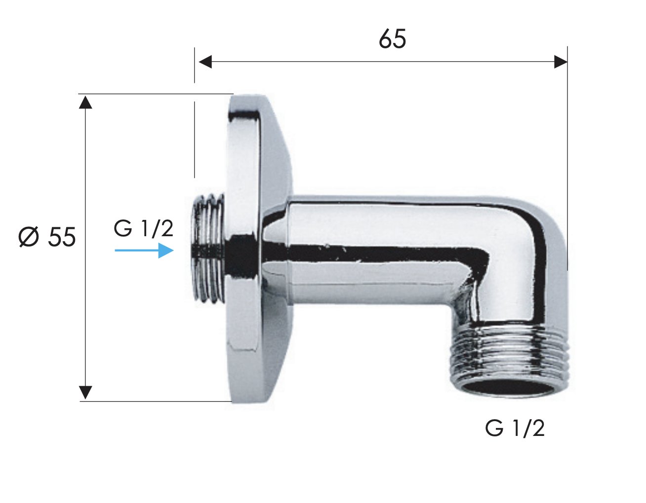 Адаптер (штуцер) для подключения шланга душа лейки (круглый) хром 309  REMER
