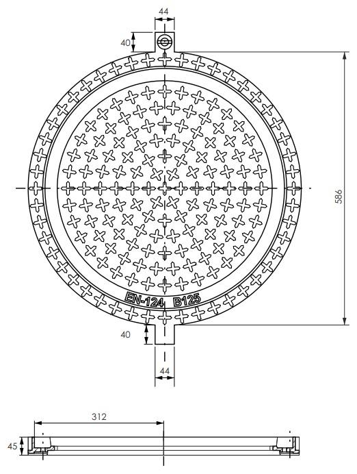 Capac din fonta D.600 EN-124 B125 24.5 kg cu surub RCB700 (586x700x45 mm)