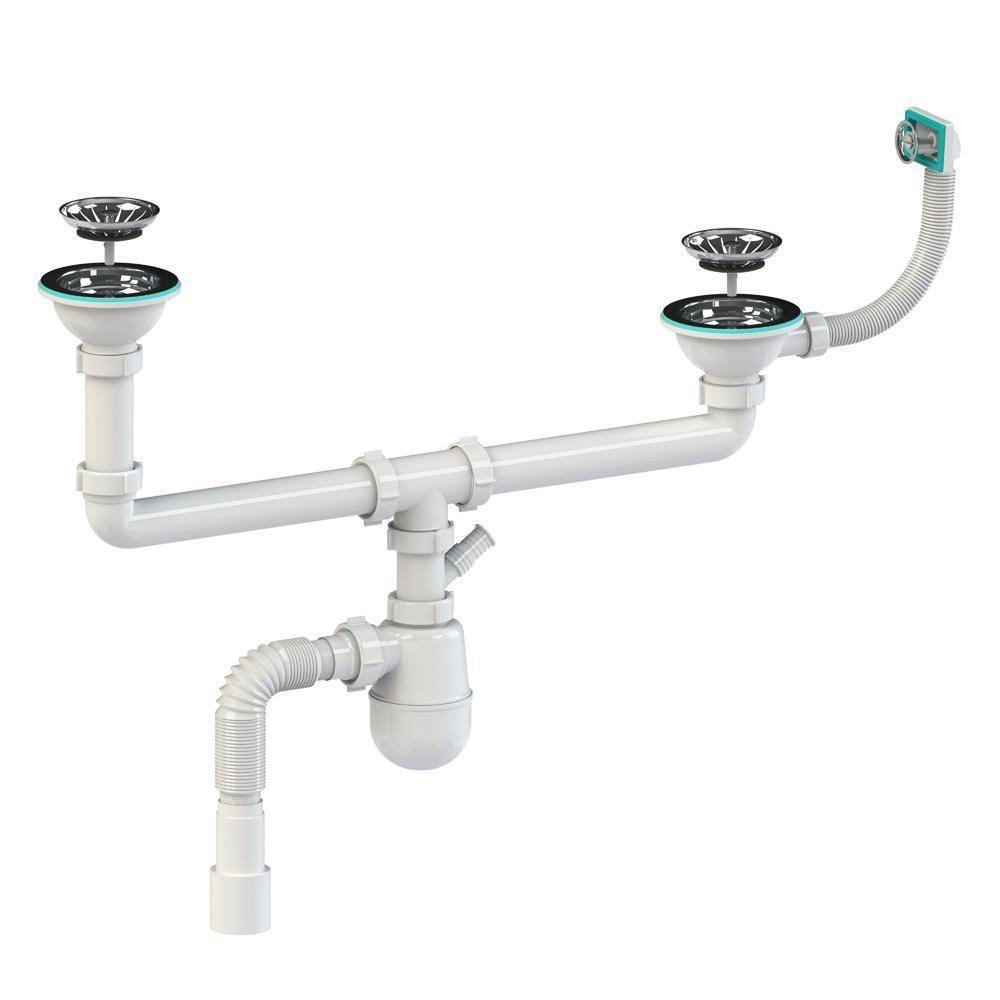 Sifon chiuveta tip "butelie" dublu ridicat D. 1.1/2" x 40 cu 1 racord, preaplin si furtun gofrat 40/50 К1551  SOLOPLAST