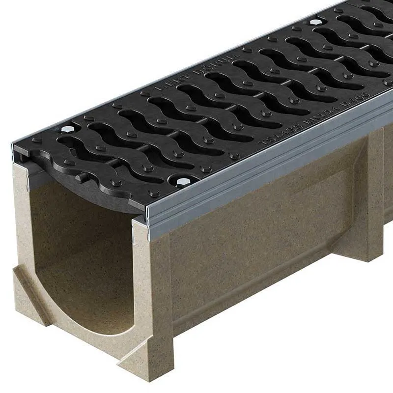 Решетка канализационная чугунная с лотком фибробетонным L=1000 мм H=300 мм B=300 мм EN124 D400 AS TR