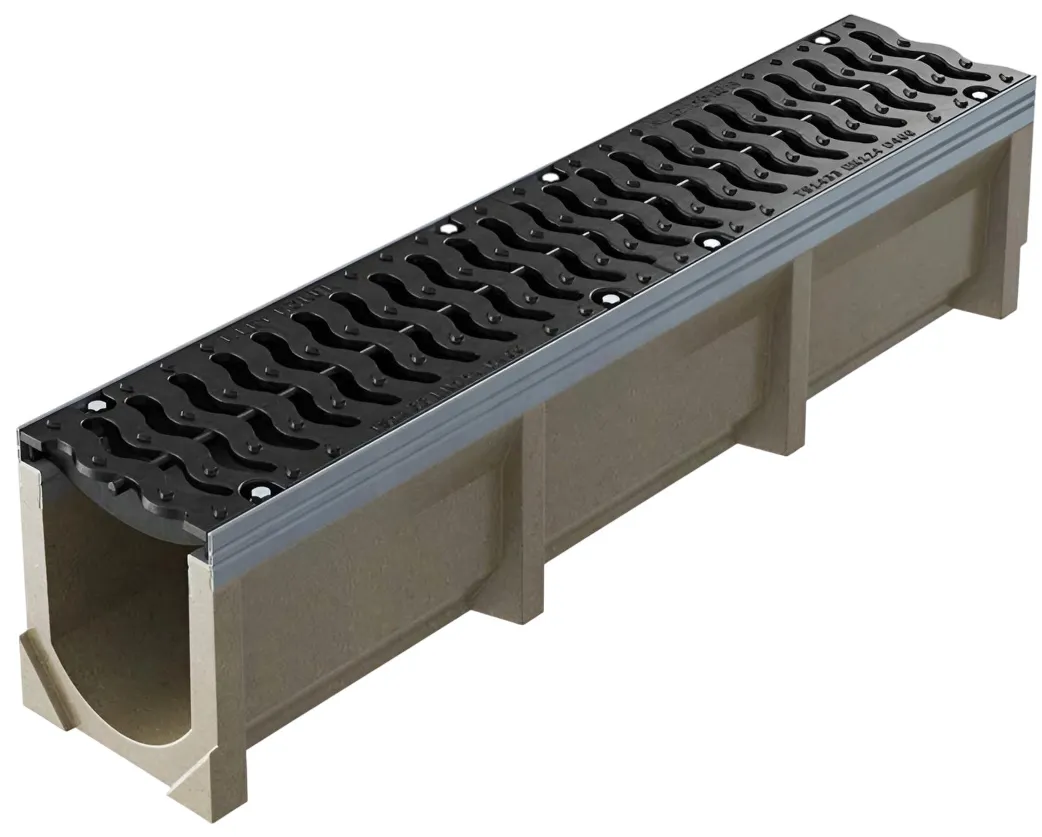 Решетка канализационная чугунная с лотком фибробетонным L=1000 мм H=300 мм B=300 мм EN124 D400 AS TR