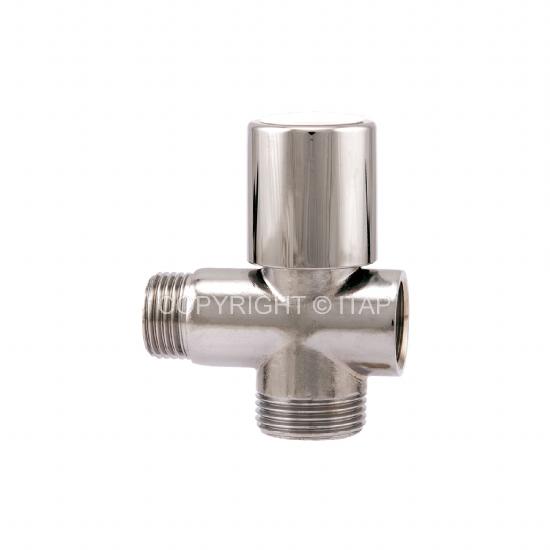 Robinet coltar cu ventil 3 cai D. 1/2" FE x 3/4" FE x 1/2" FI PN16 alama nichelata, pentru masina de spalat  ITAP