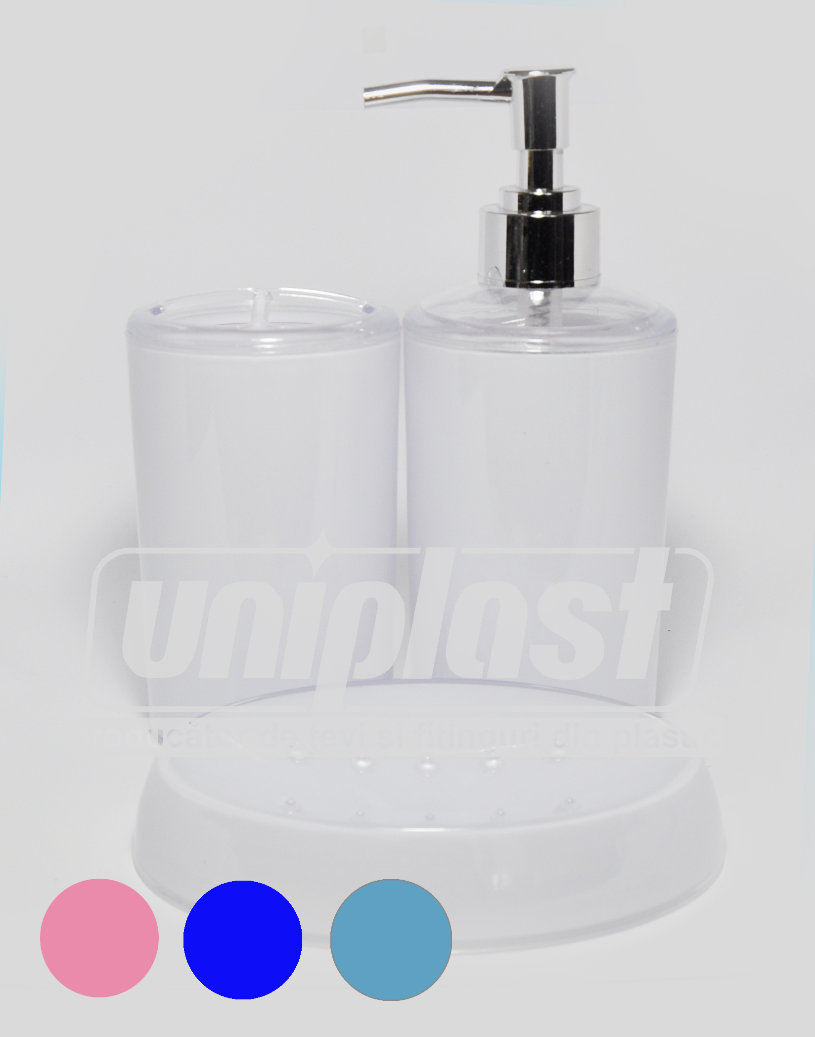 Набор из трех аксессуаров для ванной, пластик глянцевый, в ассортименте (круглый) (10233)