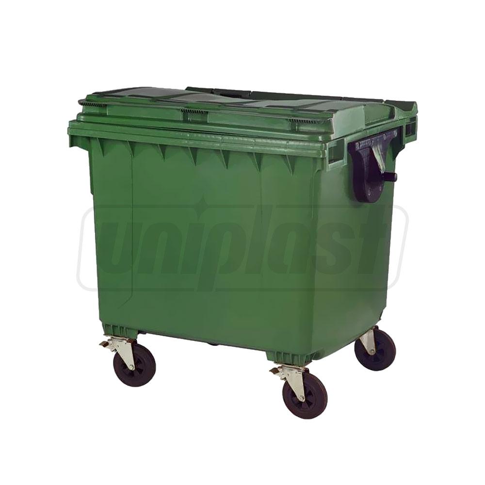 Cos pentru transportarea deseurilor 1100 L din plastic pe roti (verde) UNI