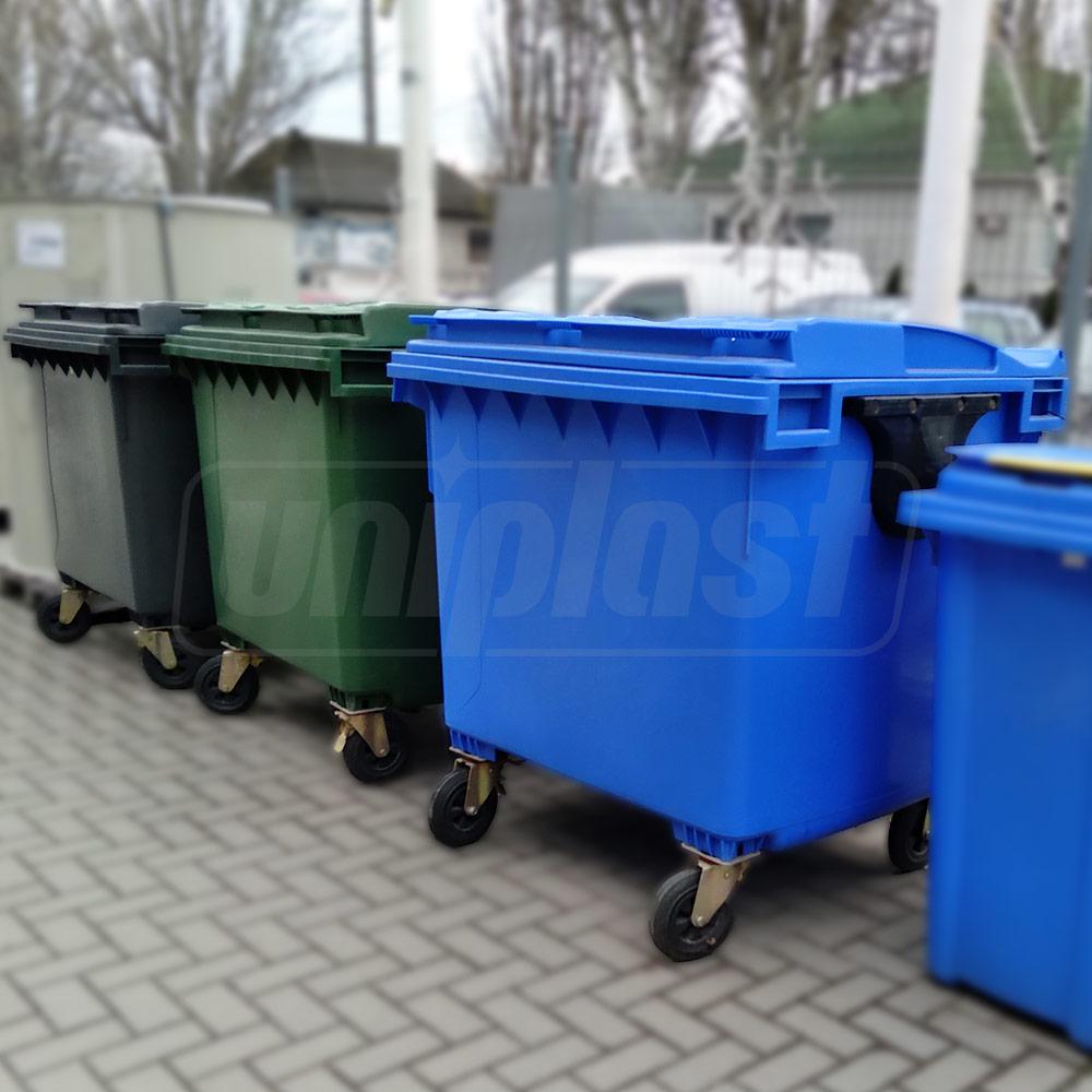 Cos pentru transportarea deseurilor 1100 L din plastic pe roti (verde) UNI