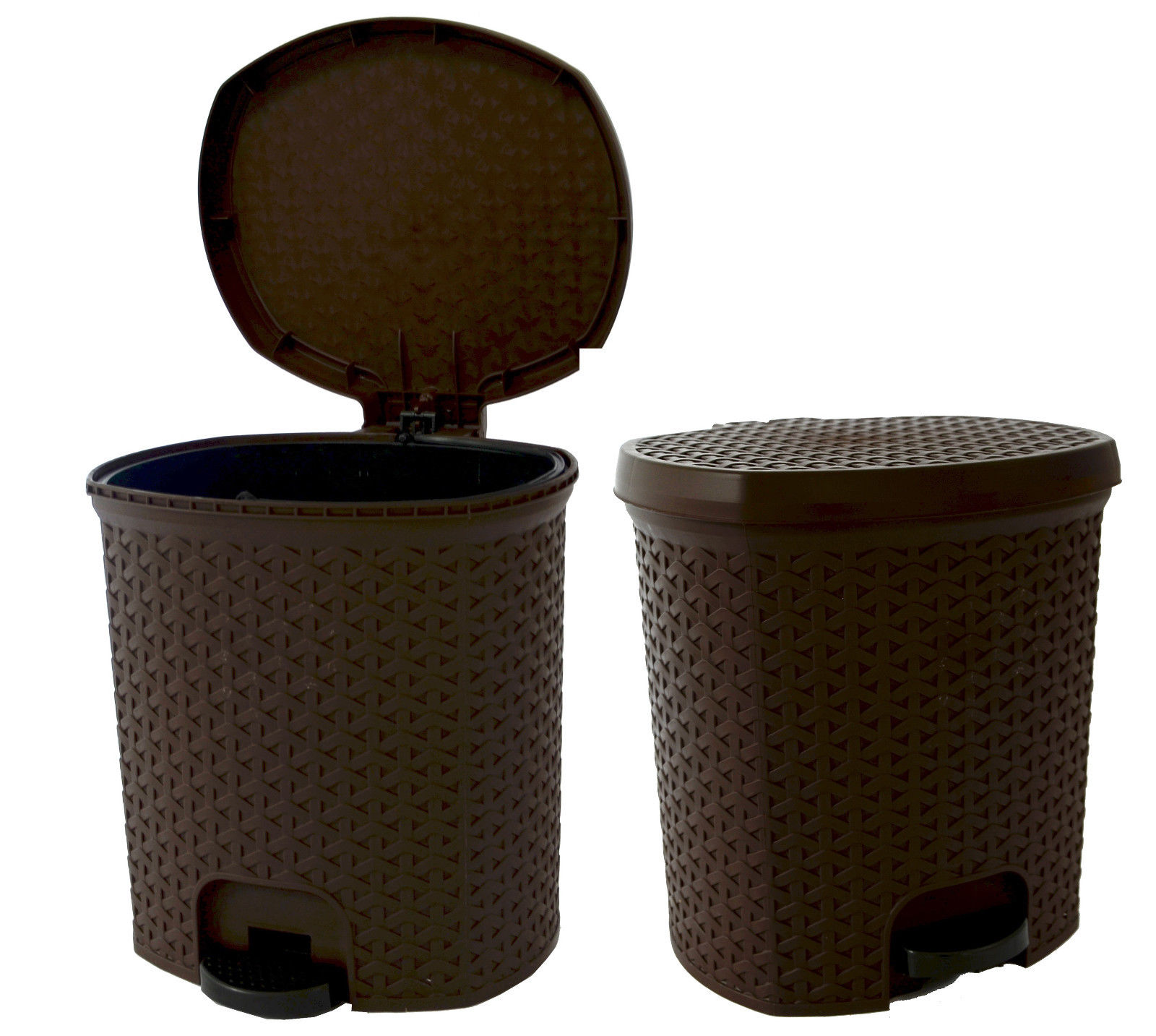Урна для мусора с педалью ротанг пластиковая 10 л (коричневая)
