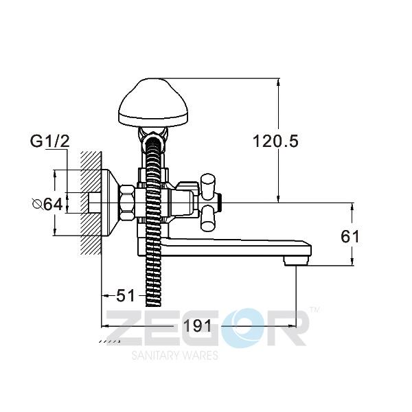 Смеситель для ванны DMT3 B722 L=10 см (DMT7)  ZEGOR