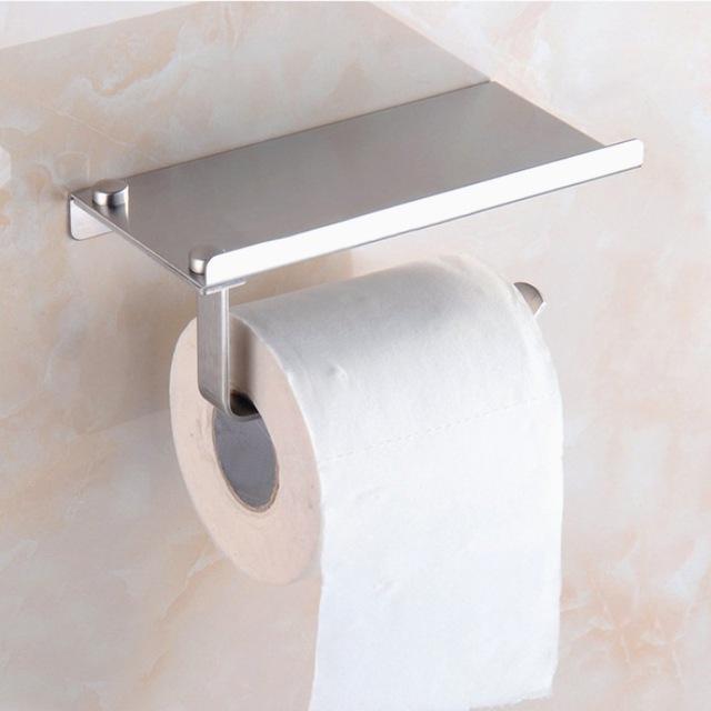 Suport hartie igienica cu raft depozitare telefon sau alte accesorii (inox)