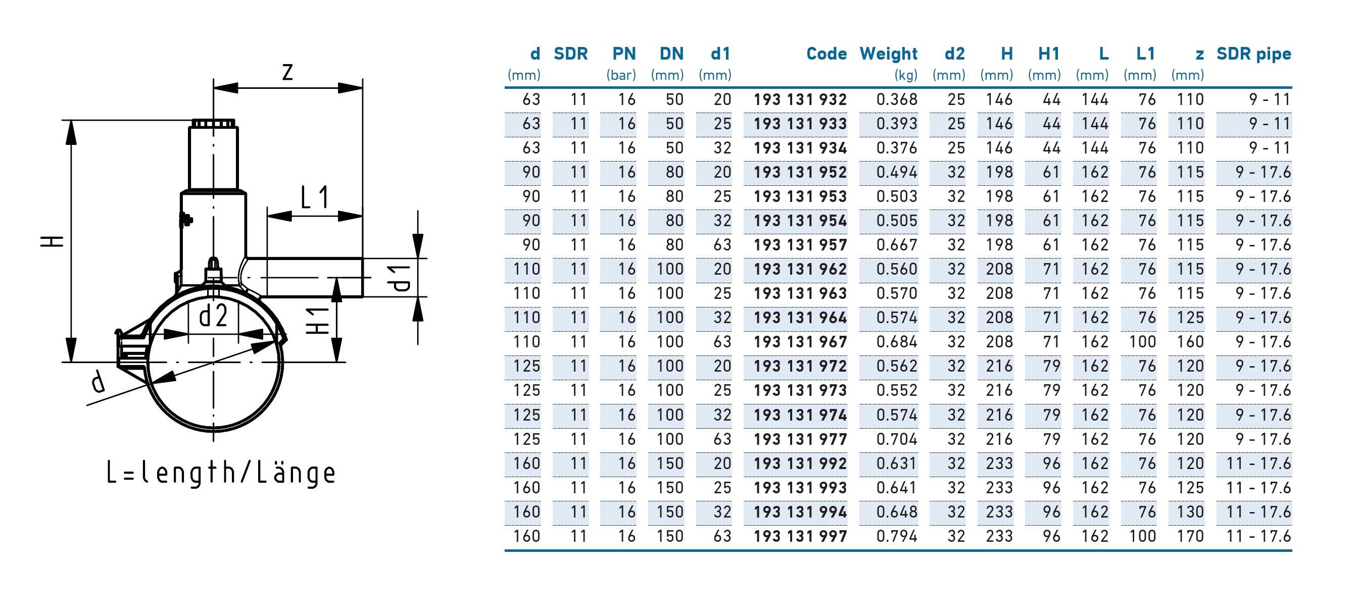 Седловой тройник e/f D. 90 x 63 Mono-Bloc Autoperforant PE100 SDR11  +GF+