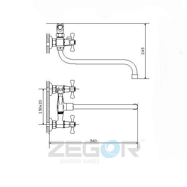 Смеситель для ванны DMT7 A722 L=15 см (DMT7) TROYA  ZEGOR