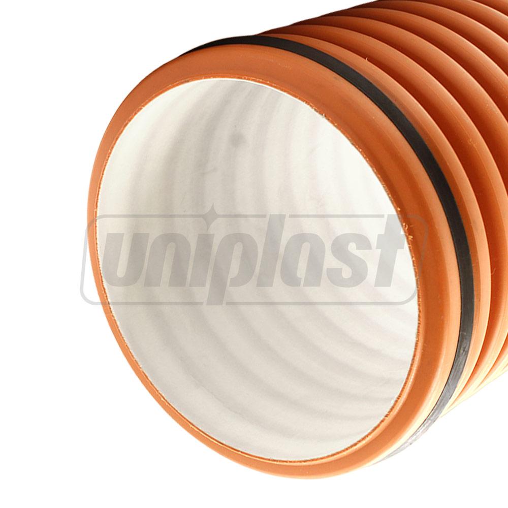 Труба гофрированная канализационная PP SN8 D. 300 (296/344) с раструбом и манжетой (оранжевая) L=6 м