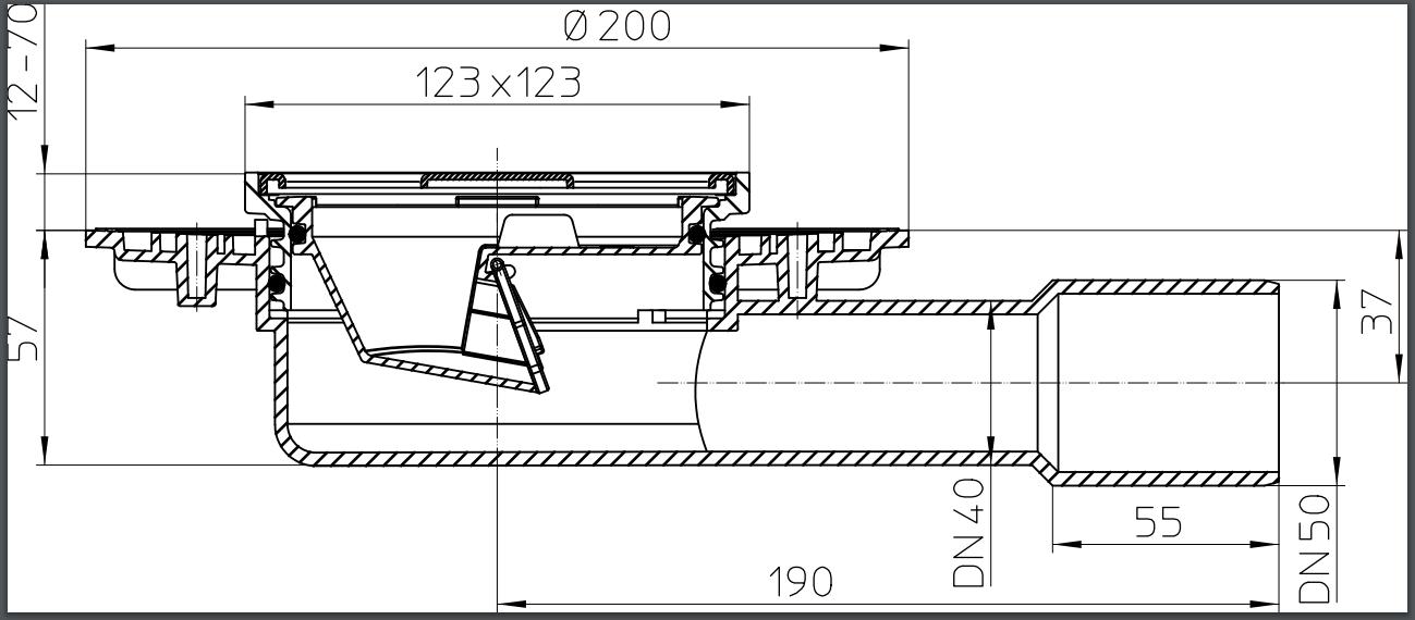 Трап ПП горизонтальный D. 40/50 для балкона/террасы (123 x 123 мм, решетка из нержавеющей стали) HL90.2 HL