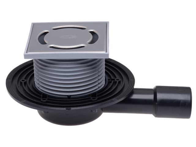 Sifon de pardoseala interior orizontal PP D. 40/50 cu grila inox (123 x 123 mm) H=57 mm HL90Pr  HL