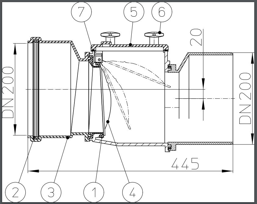 Clapeta de sens unic D.200 PVC orizontala (clapeta din inox) HL720 HL