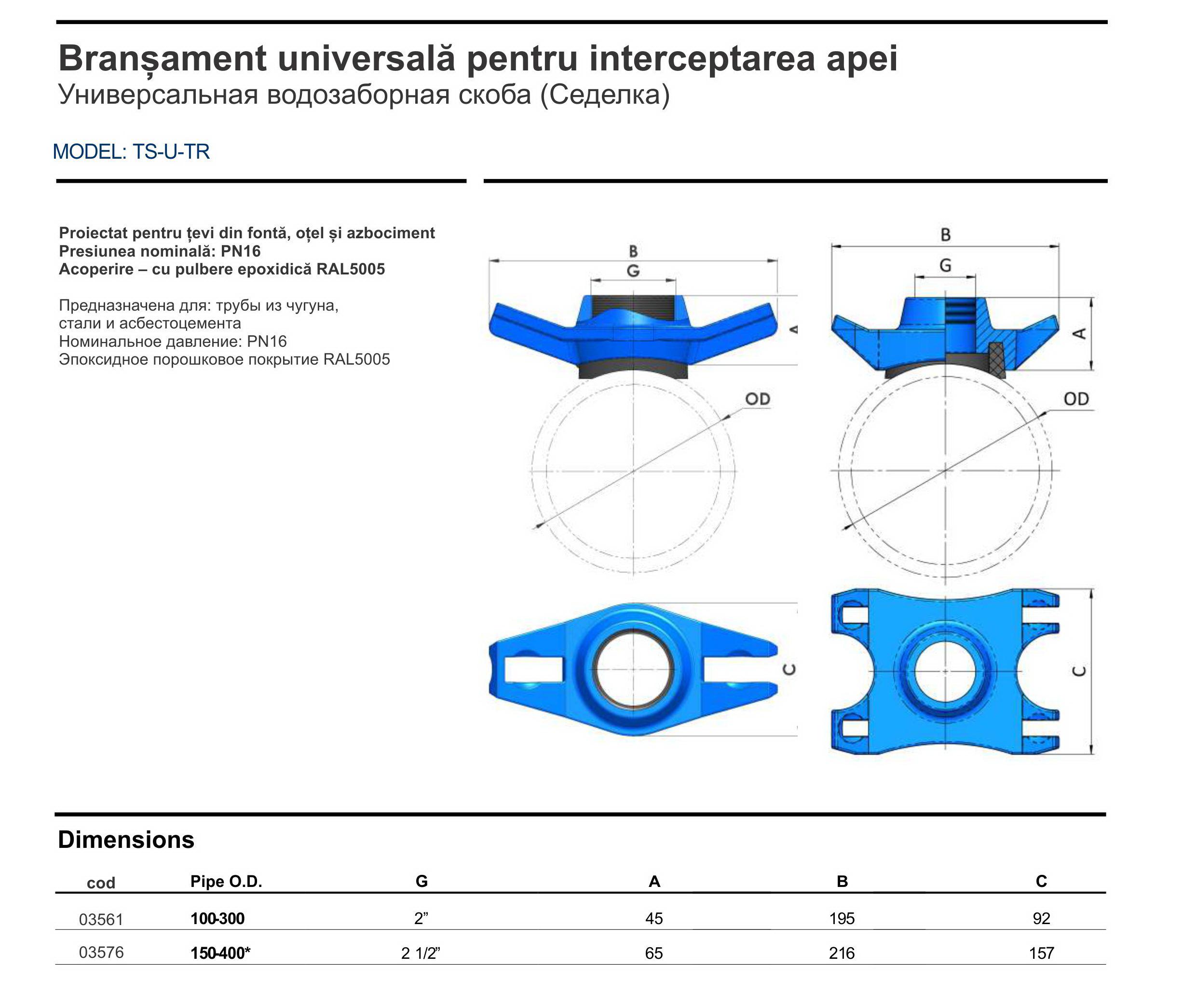 Colier bransare teava metal D.100 x 2" FI (100-300)  WATO