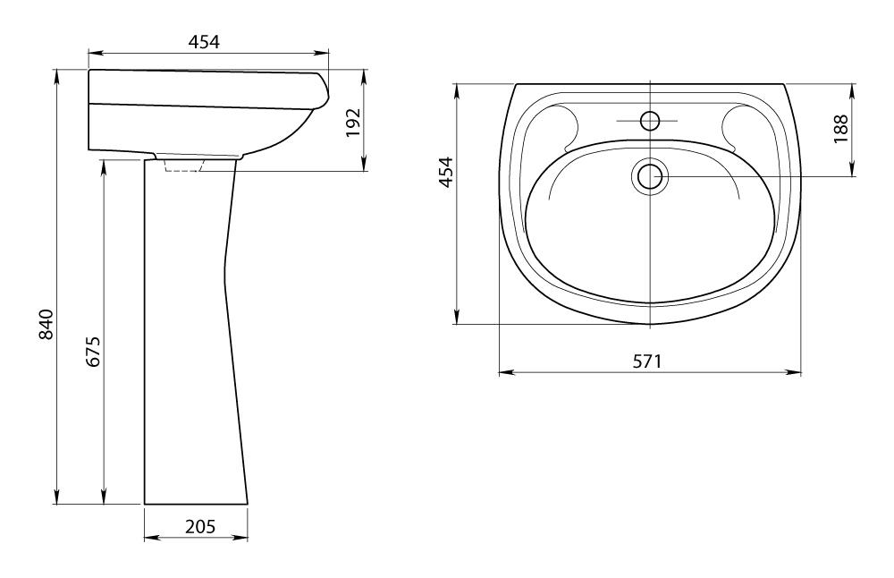 Lavoar cu piedestal 57 cm Vorotanschii fara sifon, fara suport in set  SANTERI SK (RU)