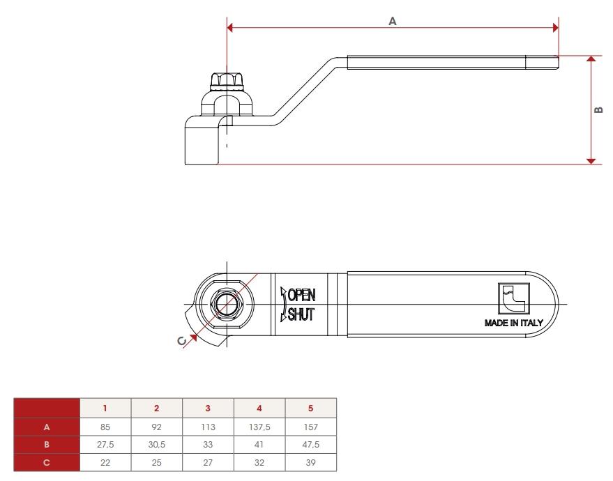 Levier plat (verde) pentru robinet cu bila L=11.5 cm 084-3  ITAP