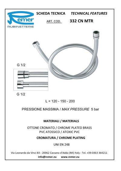Furtun de dus L=2 m plastic (conic, culoare argint) 332CNMTR200  REMER