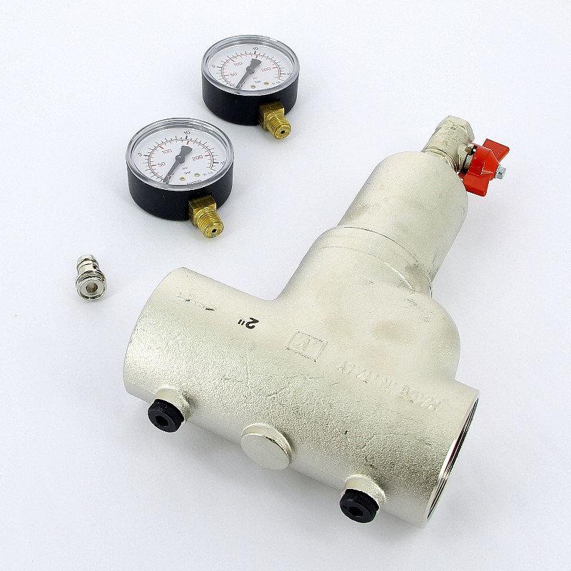 Filtru autocuratire D. 1/2" FI/FI 300 mcm PN16 (cu 2 manometre D. 1/4" si robinet golire D. 3/8" FE/FI) Art. 189 ITAP