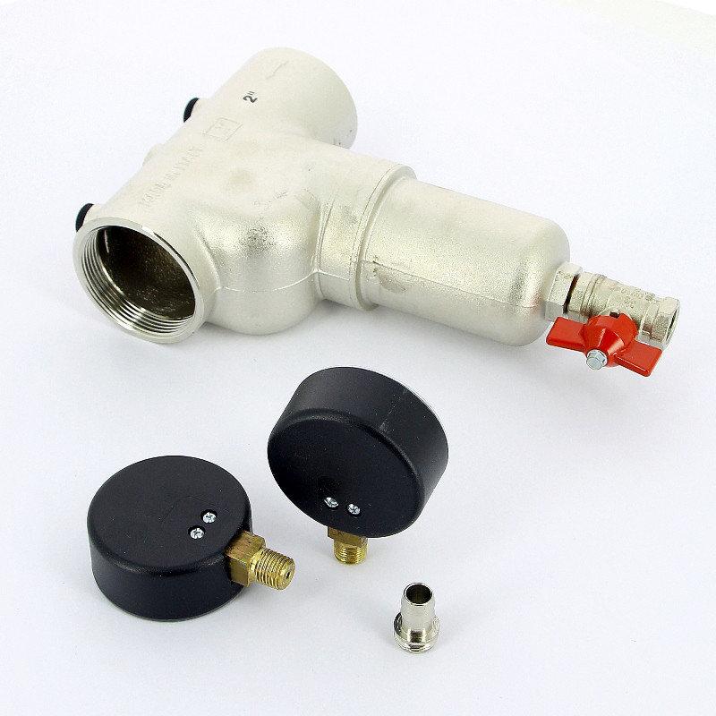 Фильтр самопромывной D. 1.1/2" М/М 300 мкм PN16 (2 манометра D. 1/4" + кран для слива D. 3/8" П/М) Art. 189  ITAP