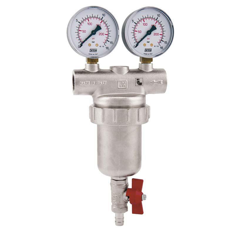 Фильтр самопромывной D. 1.1/2" М/М 300 мкм PN16 (2 манометра D. 1/4" + кран для слива D. 3/8" П/М) Art. 189  ITAP