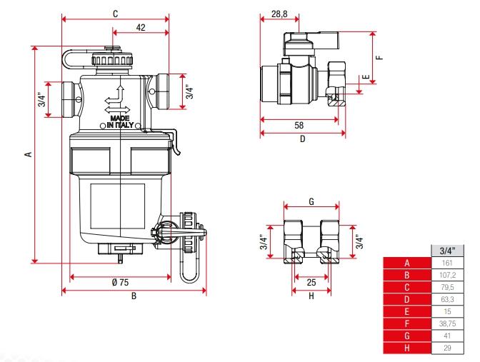 Filtru magnetic cu purjare pentru centrala termica D.  3/4" FI/FI COMPACT I-MAG DIRT Art. 188  ITAP