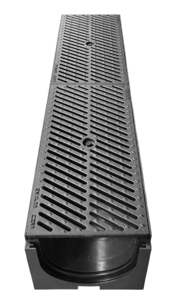 Rigola canalizare HDPE cu grila din fonta ( 8 mm ) С250 1000x200x160 mm VIP  MUFLESYSTEM
