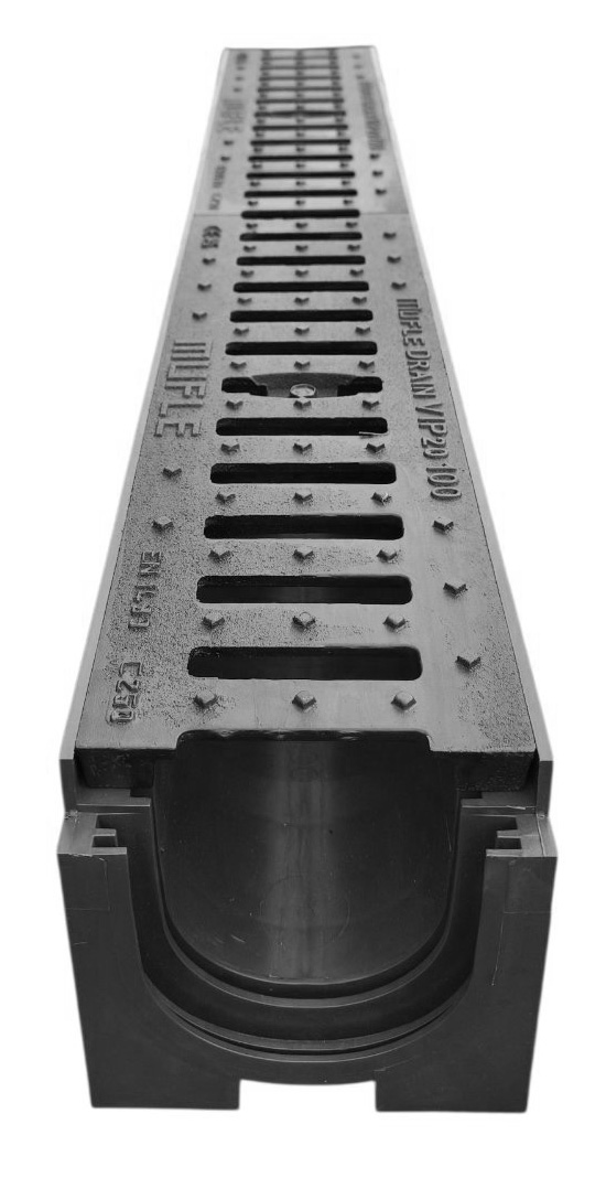 Rigola canalizare HDPE cu grila din fonta ( 12mm ) С250 1000x150x100 mm VIP  MUFLESYSTEM