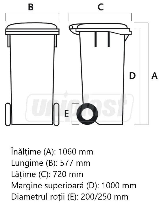 Cos pentru transportarea deseurilor  240 L pe roti (verde) UNI