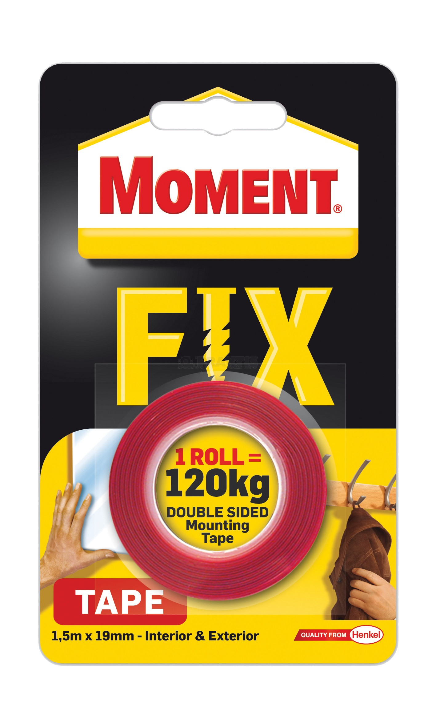 Banda dublu adeziva 19 mm x 1.5 m Fix Tape (rez. 120 kg - 1 rulou)  MOMENT